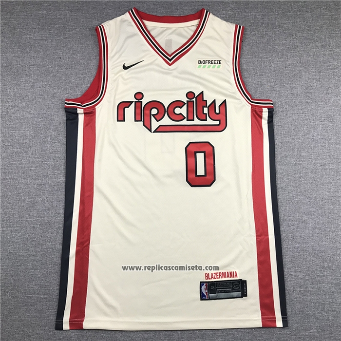 Camiseta Portland Trail Blazers Damian Lillard #0 Ciudad 2019-20 Crema